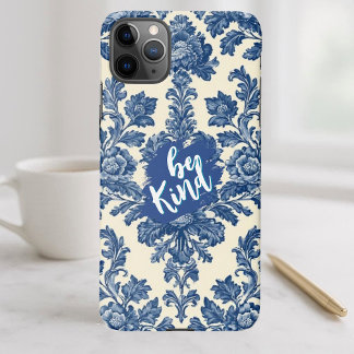Coque iPhone 11Pro Max Be Kind Minimal Vintage French Toile Blue Rustic 