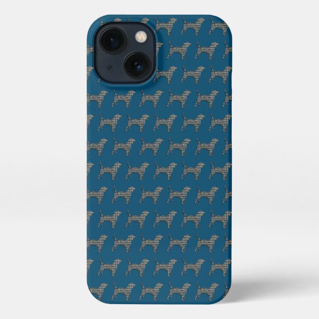 Coque iPhone Beagle Hound Chien Cute Silhouette Grille Bleu (Verso)
