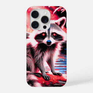 Coque iPhone 15 Pro Beau couteau Raccoon Rouge Sparkle Eyes Woods