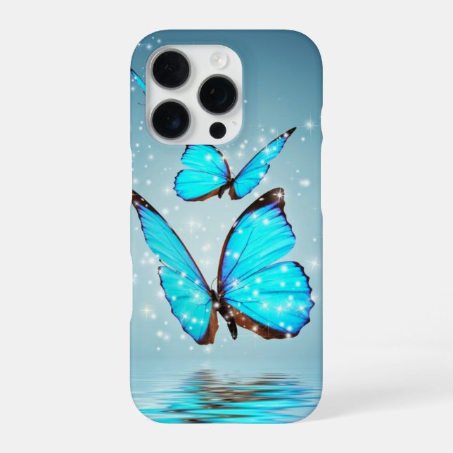 Coque iPhone beau papillon bleu brillant (Verso)