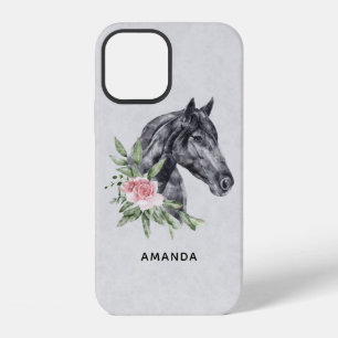 Coque iPhone 12 Beau portrait de tête de cheval à l'aquarelle