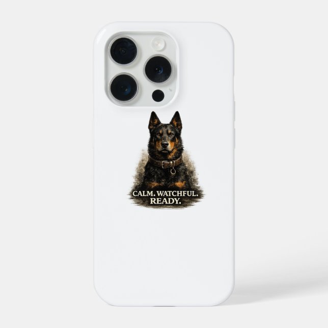 Coque iPhone Beauceron – Calme Vigilant Prêt (Verso)