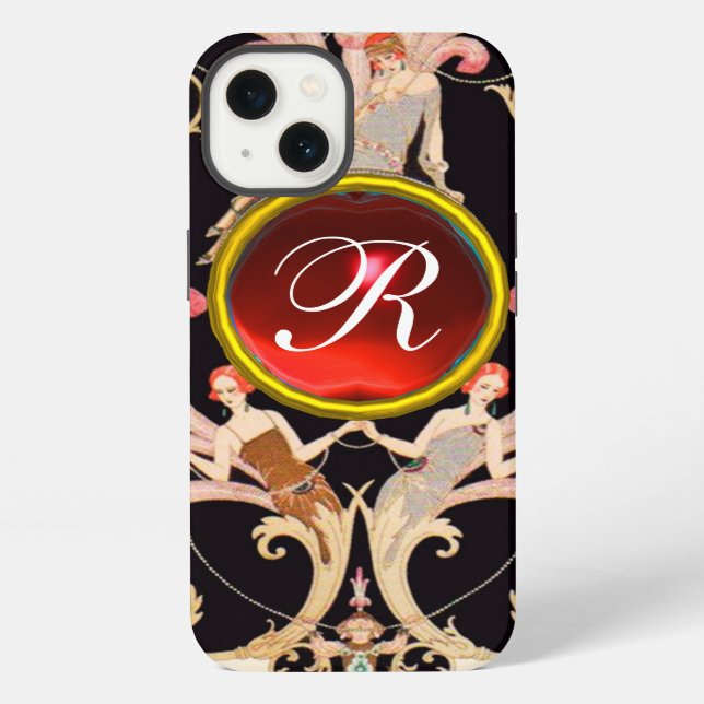 COQUE iPhone BEAUTÉ ART DÉCO MODE MONOGRAMME EN RUBIS ROUGE (Verso)