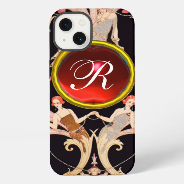 COQUE iPhone BEAUTÉ ART DÉCO MODE RUBIS ROUGE MONOGRAMME (Verso)