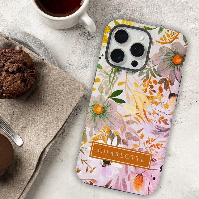 Coque iPhone Beauté Botanique Fleurs Roses et Orange  (Créateur téléchargé)