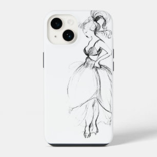 Coque Pour iPhone 14 BEAUTÉ EN ROBE BLANCHE Dessin Noir Blanc