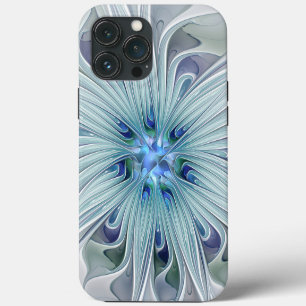 Etui iPhone 13 Pro Max Beauté florale Abstrait Moderne Fleur Pastel Bleu