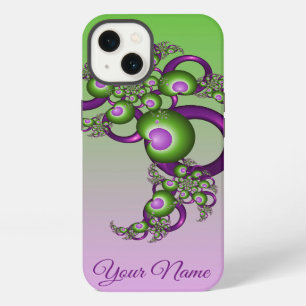 Etui iPhone 13 Beaux cœurs roses verts abstraits Nom fractal