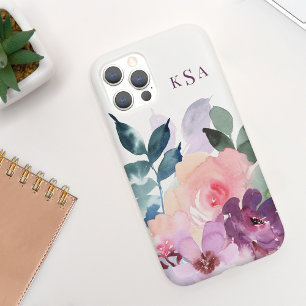 Coque Pour iPhone 14 Beaux floraux botaniques aquarelles + monogramme