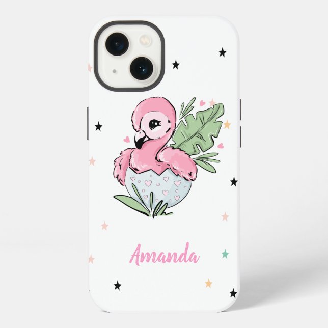 Coque iPhone Bébé chic flamant rose, Étoiles, Princesse (Verso)