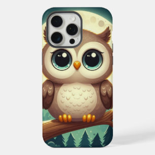 Coque iPhone 15 Pro Max Bébé chouette mignon la nuit avec la lune