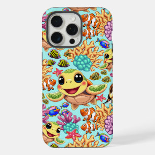 Coque iPhone 15 Pro Max Bébé Tortue de Mer Heureux et Mignon Personnage