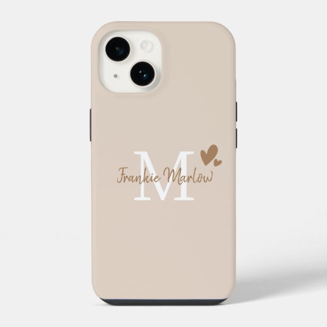 Coque iPhone Beige Minimal Moderne Monogramme initial Nom (Verso)