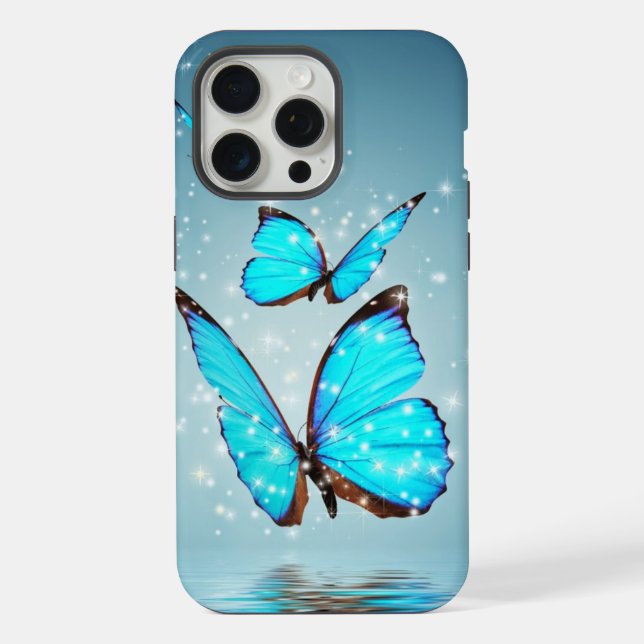 Coque iPhone bel papillon bleu brillant (Verso)