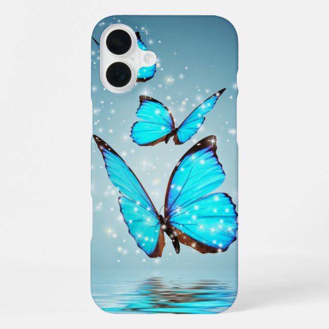 Coque iPhone bel papillon bleu brillant (Verso)