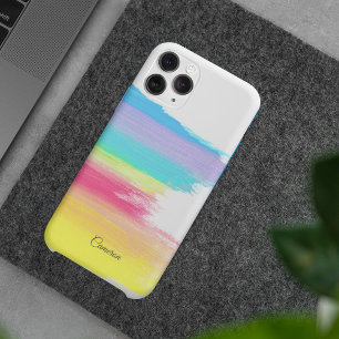 Coque Pour iPhone 14 Belle aquarelle arc-en-ciel Élégant Monogramme