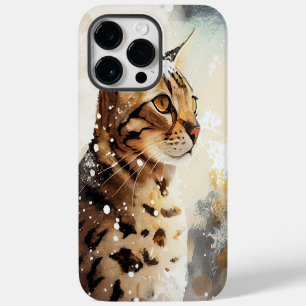 COQUE POUR POUR iPhone 14 PRO MAX BELLE CHATTE BENGALE TACHETÉE BRUNE À L'AQUARELLE