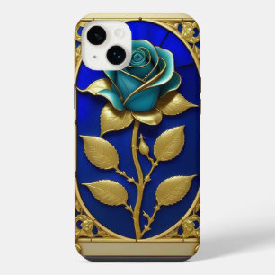 Belle fenêtre en verre coloré avec rose bleue