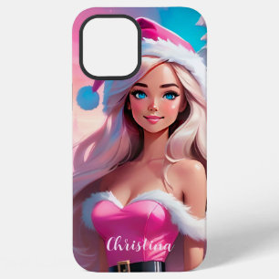 Coque iPhone 12 Pro Max Belle fille de Noël rose 01
