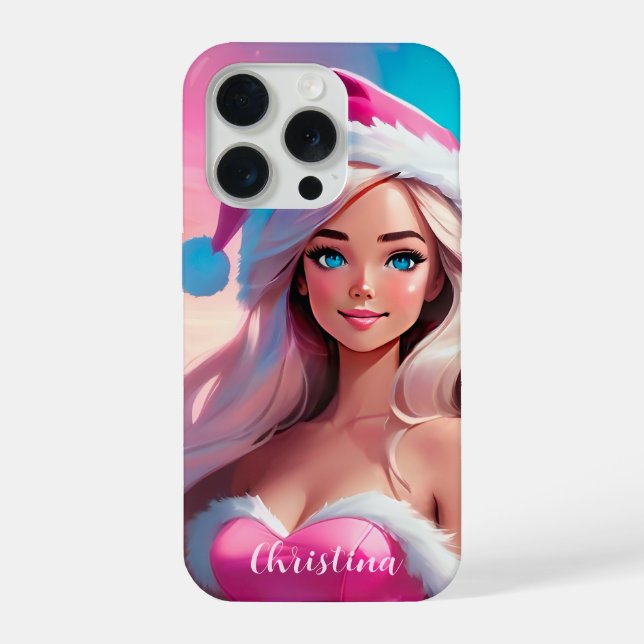 Coque iPhone Belle Fille de Noël Rose 01 (Verso)