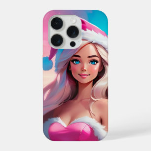 Coque iPhone 15 Pro Belle fille de Noël rose 01