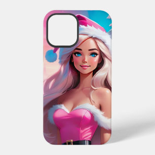Coque iPhone 12 Pro Belle fille de Noël rose 01