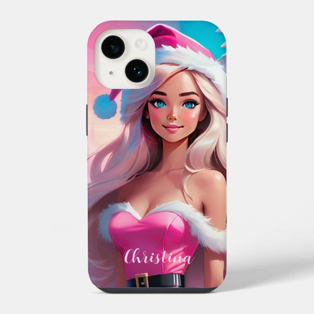 Coque iPhone Belle Fille de Noël Rose 01 (Verso)
