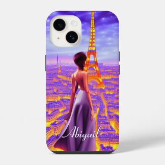 Coque Pour iPhone 14 Belle fille personnalisée Tour Eiffel Paris