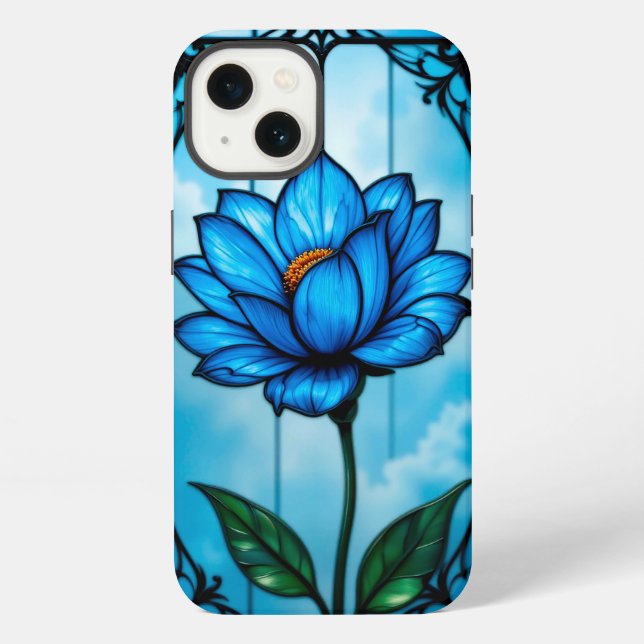 Coque iPhone Belle fleur bleue, (Verso)