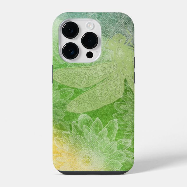 Coque iPhone Belle Fleur de libellules vertes design (Verso)