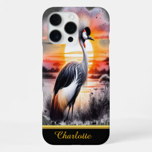 Coque iPhone 16 Pro Max Belle grue couronnée au coucher du soleil dans la