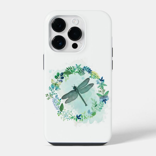 Coque iPhone Belle Libellule Avec Bordure Florale (Verso)