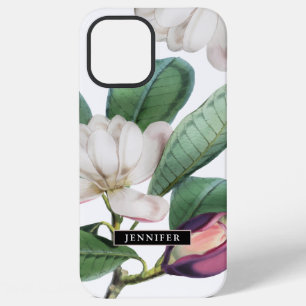 Coque iPhone 12 Pro Max Belle Magnolia Blossoms Botanique avec nom