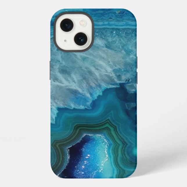 Coque iPhone Belle Pierre d'agate Bleu Turquoise (Verso)