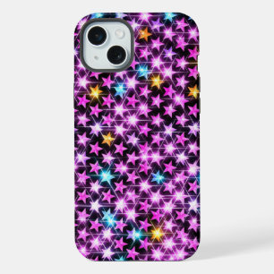 Coque iPhone 15 Plus belles étoiles violettes colorées brillantes