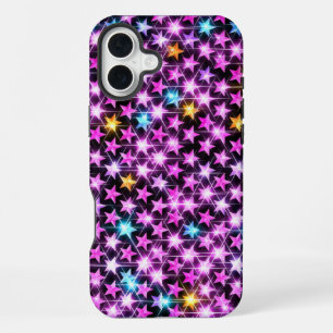 Coque iPhone 16 Plus belles étoiles violettes colorées brillantes