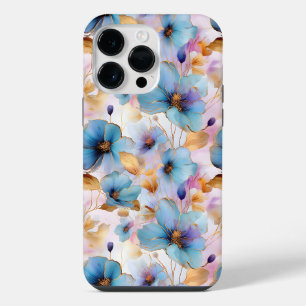 Coque Pour Pour iPhone 14 Pro Max Belles Fleurs Bleues Encre Alcoolique Pastel