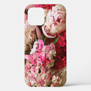 Coque iPhone 12 Belles fleurs d'été. Bouquet de pivoine rose an