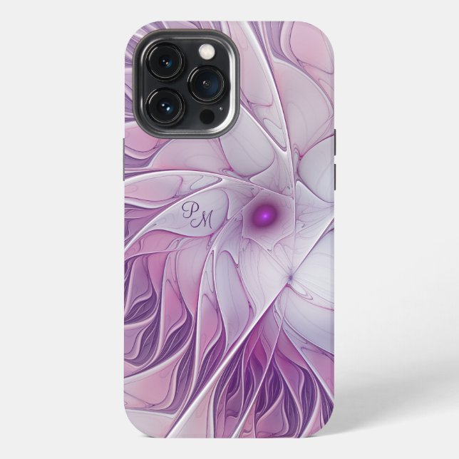 Coque iPhone Belles Initiales Abstraites de Fleur Rose (Verso)