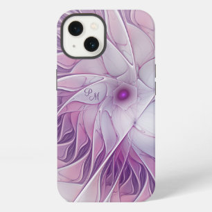 Etui iPhone 13 Belles Initiales Fractales Abstraites de Fleur Ros