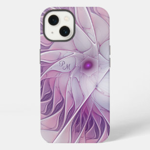 Etui iPhone 13 Belles Initiales Fractales Abstraites de Fleur Ros