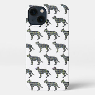Etui iPhone 13 Berger allemand Alsace Chien Silhouette Grille bla