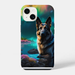 Coque Pour iPhone 14 Berger Allemand sur un Monde Extraterrestre