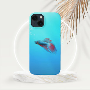 Etui iPhone 13 Bêta rouge et bleu Siamese Poisson combattant