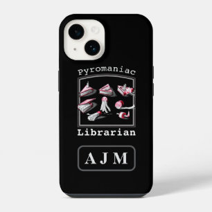 Coque Pour iPhone 14 Bibliothécaire pyromane aux initiales noires esqui