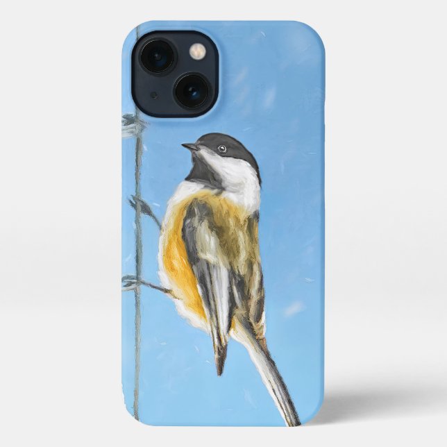 Coque iPhone Bickadee sur la peinture d'alimentation - Oiseaux  (Verso)