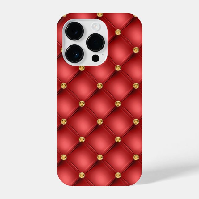 Coque iPhone Bijou de luxe en cuir poli rouge et or Diamant (Verso)