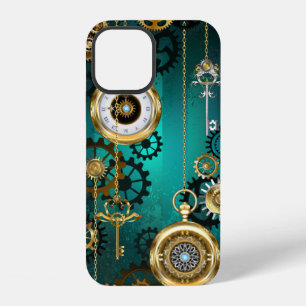 Coque iPhone 12 Bijou Steampunk Montre sur un Fond Vert