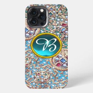 ETUI iPhone 13 PRO MAX BIJOUX ANTIQUES,PIERRES PRÉCIEUSES,PERLES,MONOGRAM