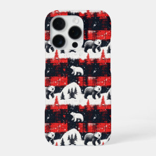 Coque iPhone 16 Pro Bison rouge Plaids Ours polaire